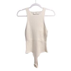 Revolve One Grey Day Cream White Wool Blend Ribbed Bodysuit Tank Size Large NEW